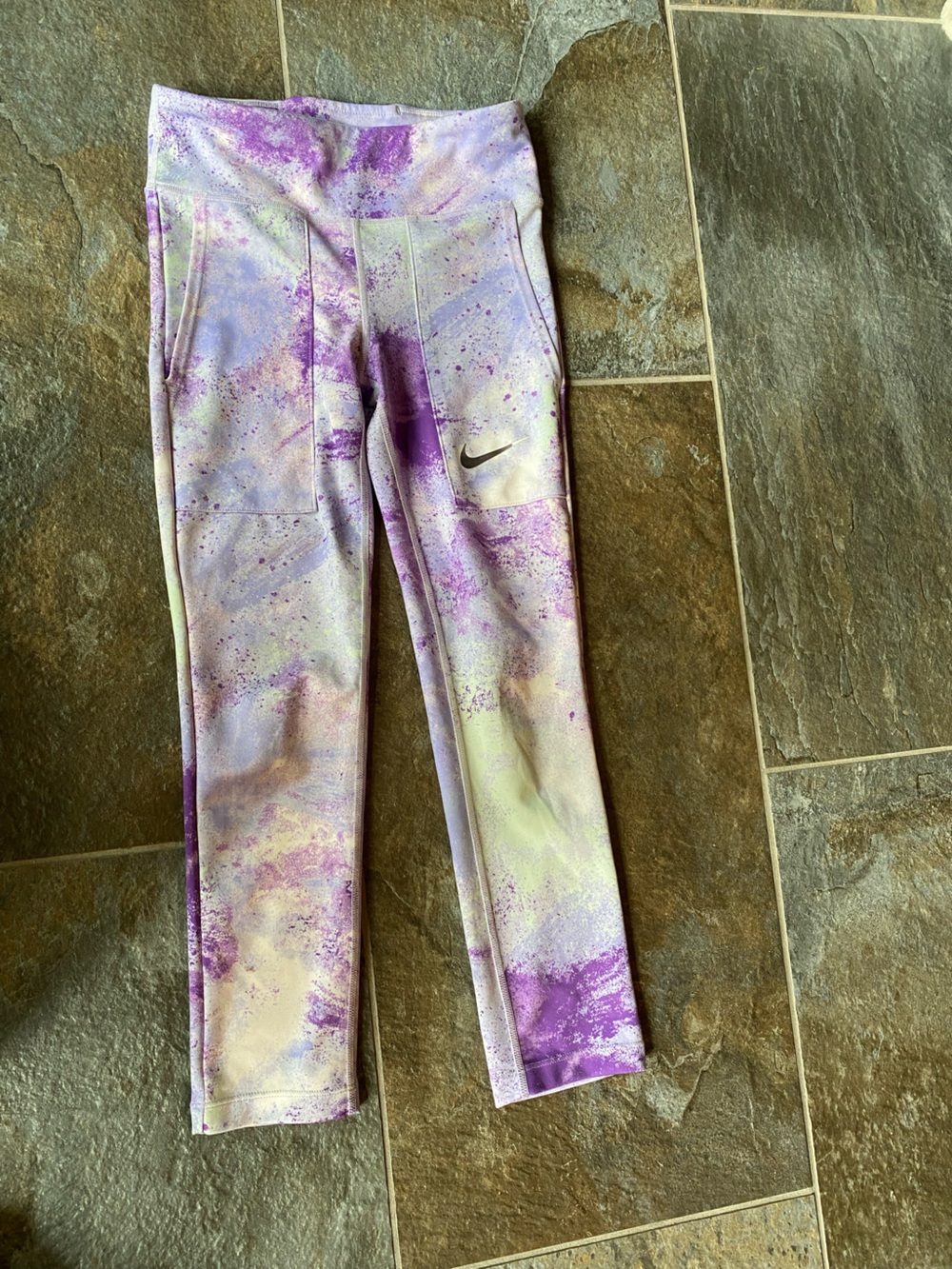 Nike Kids' Purple and White Tie-Dye Athletic Leggings